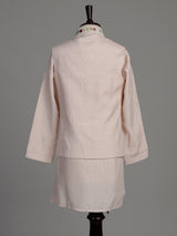 Soft blush pink silk blend boys waistcoat set with sequin work