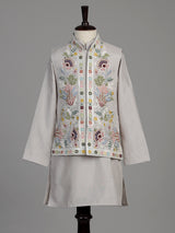 Silver-grey silk blend boys waistcoat set with floral sequin detailing