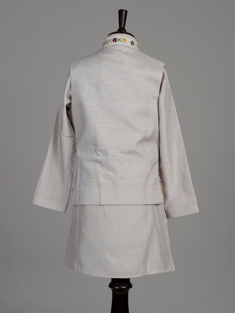 Silver-grey silk blend boys waistcoat set with floral sequin detailing
