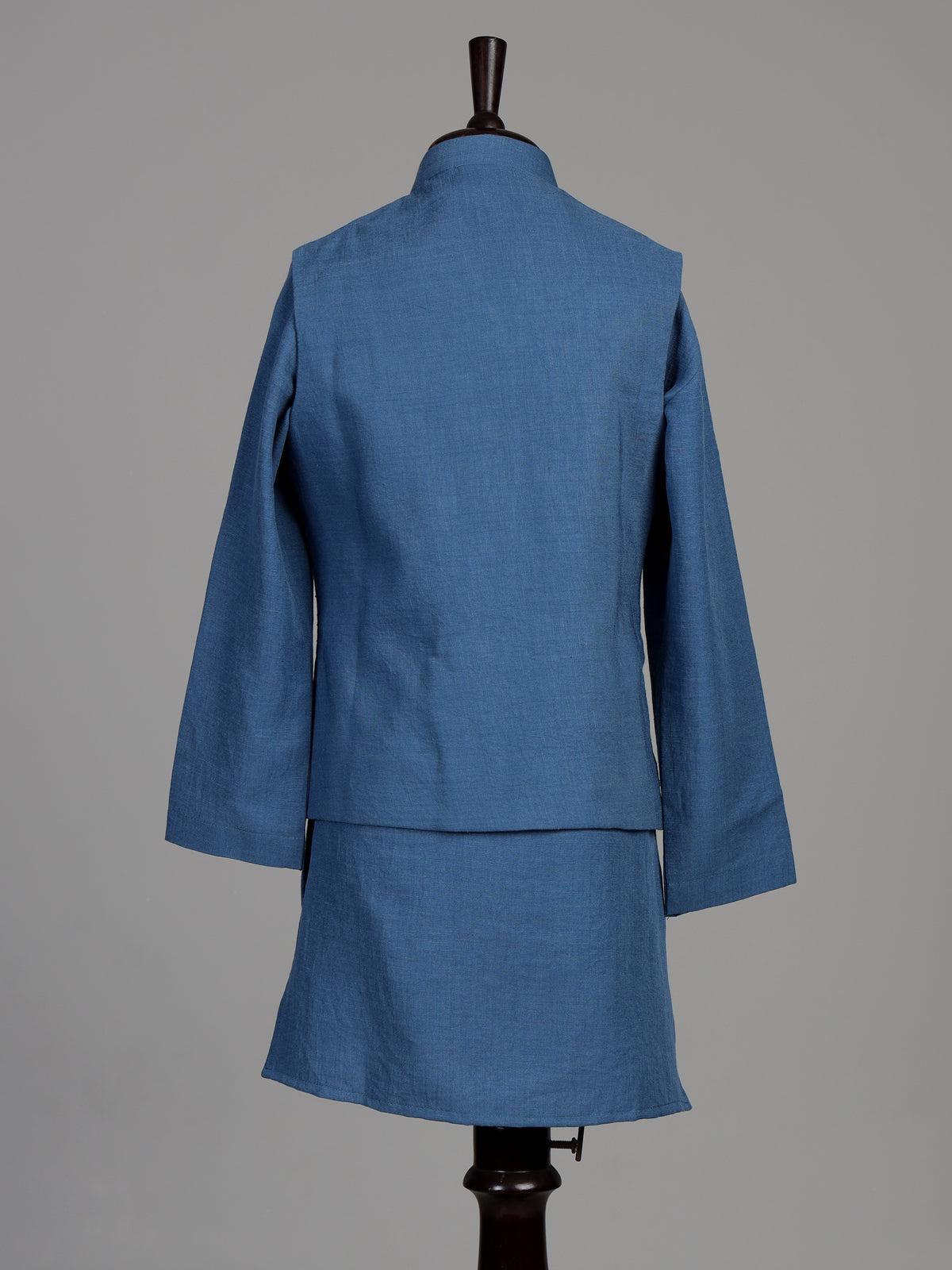 Cadet blue linen silk boys waistcoat set with ivory floral embroidery