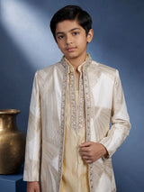 White and cream silk blend boys Indo-Western suit