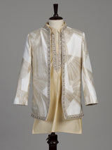 White and cream silk blend boys Indo-Western suit