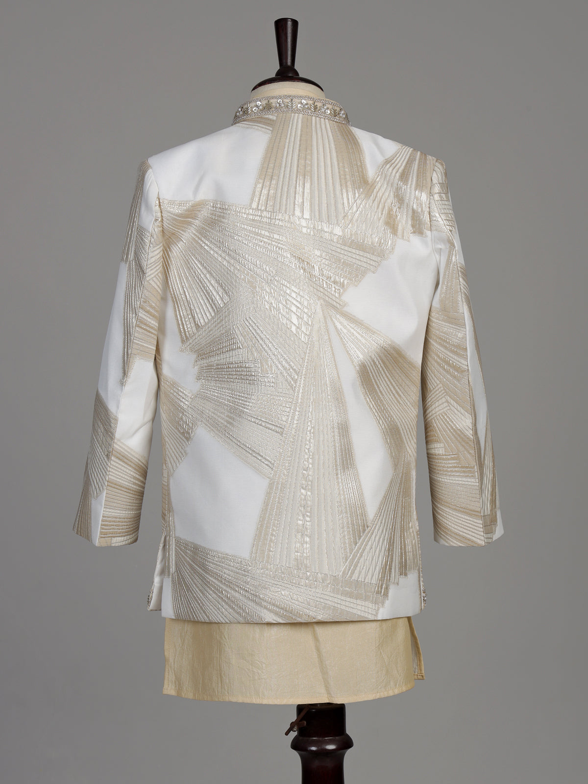 White and cream silk blend boys Indo-Western suit
