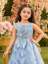 Sky blue sculptural floral girl gown