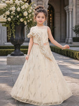 Cream architectural ruffle girl designer lehenga choli