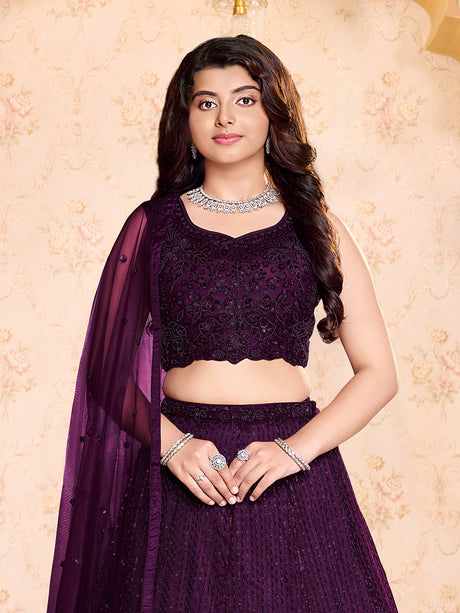 Wine baroque glamour girl lehenga choli with dupatta