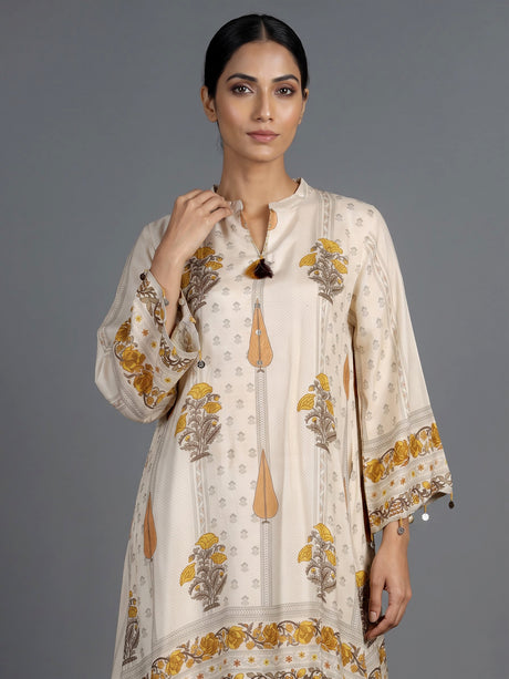 Off white sanganeri floral women kurti set