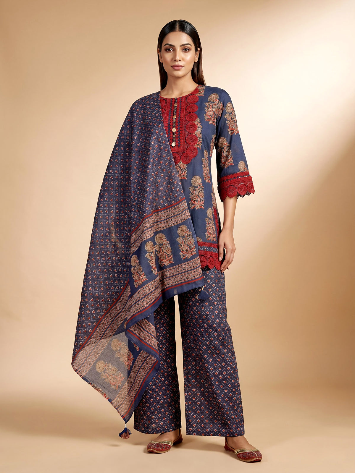 Blue jaali floral women kurti set
