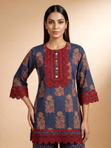Blue jaali floral women kurti set