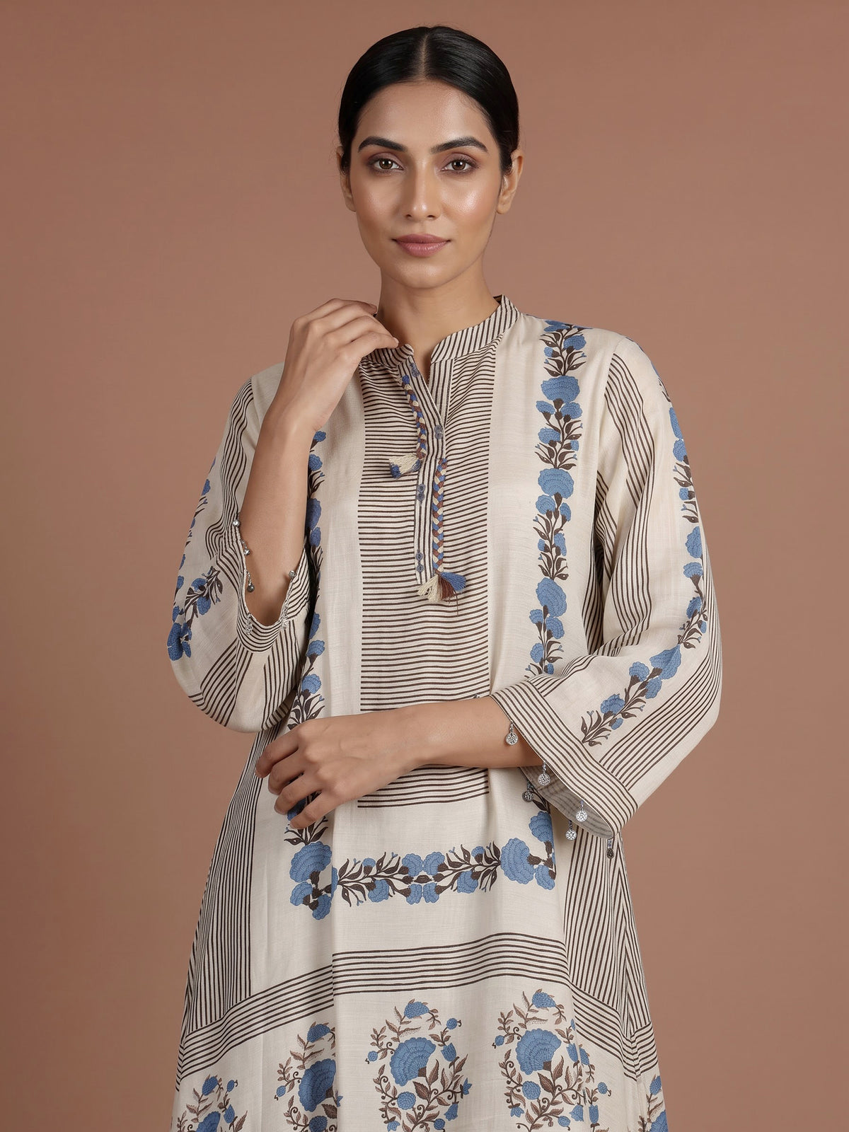 Blue grey mughal print women kurti set