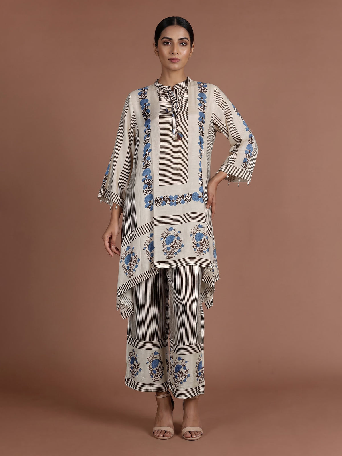Blue grey mughal print women kurti set