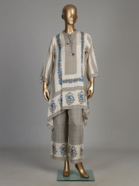 Blue grey mughal print women kurti set