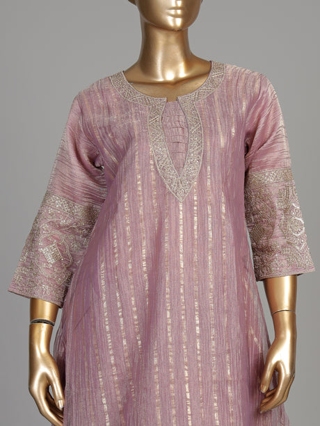 Pastel purple zari stripe women kurti set