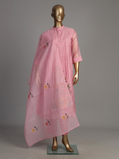 Pink botanical spray women kurti set