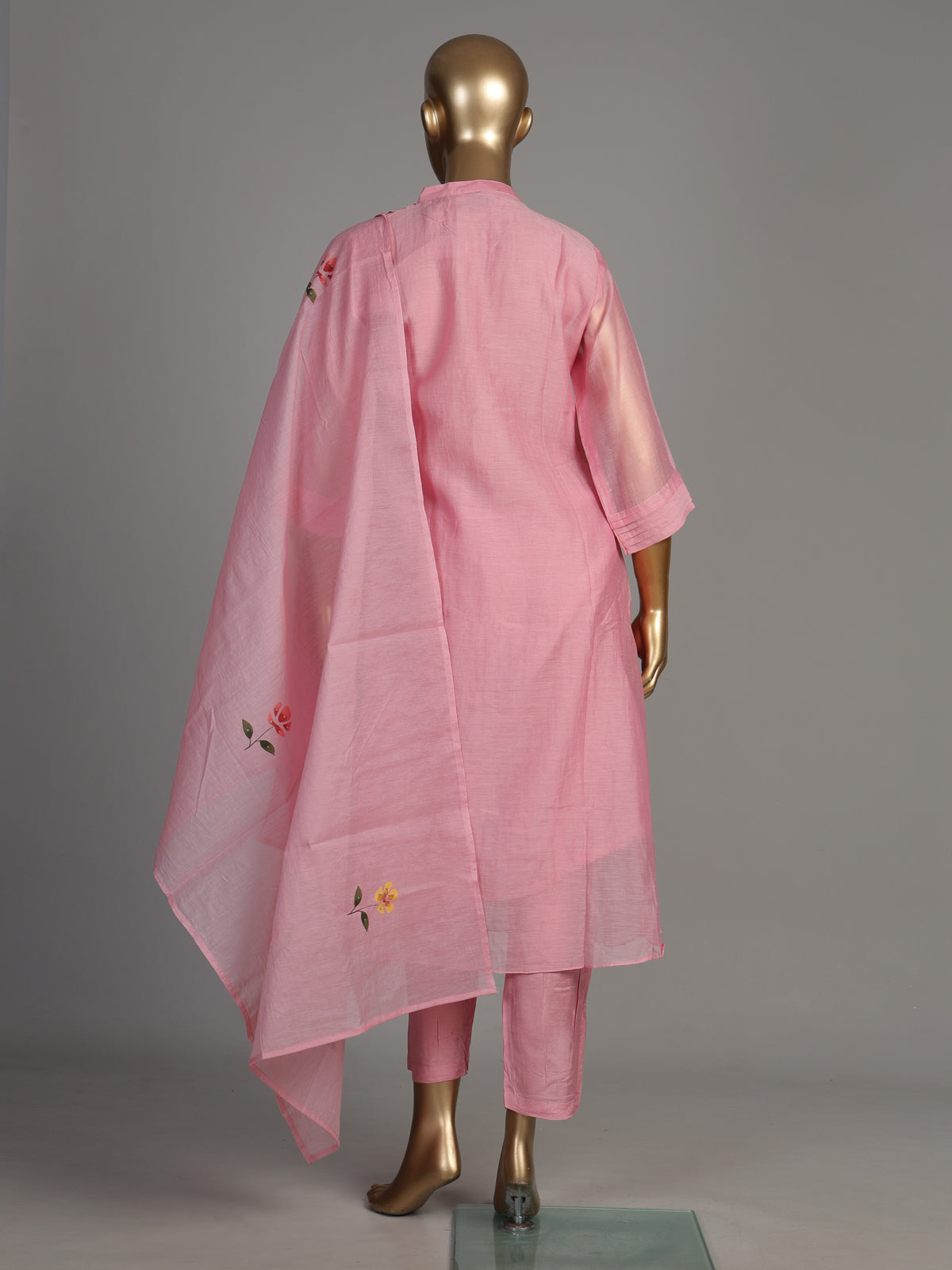 Pink botanical spray women kurti set