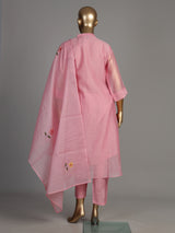 Pink botanical spray women kurti set