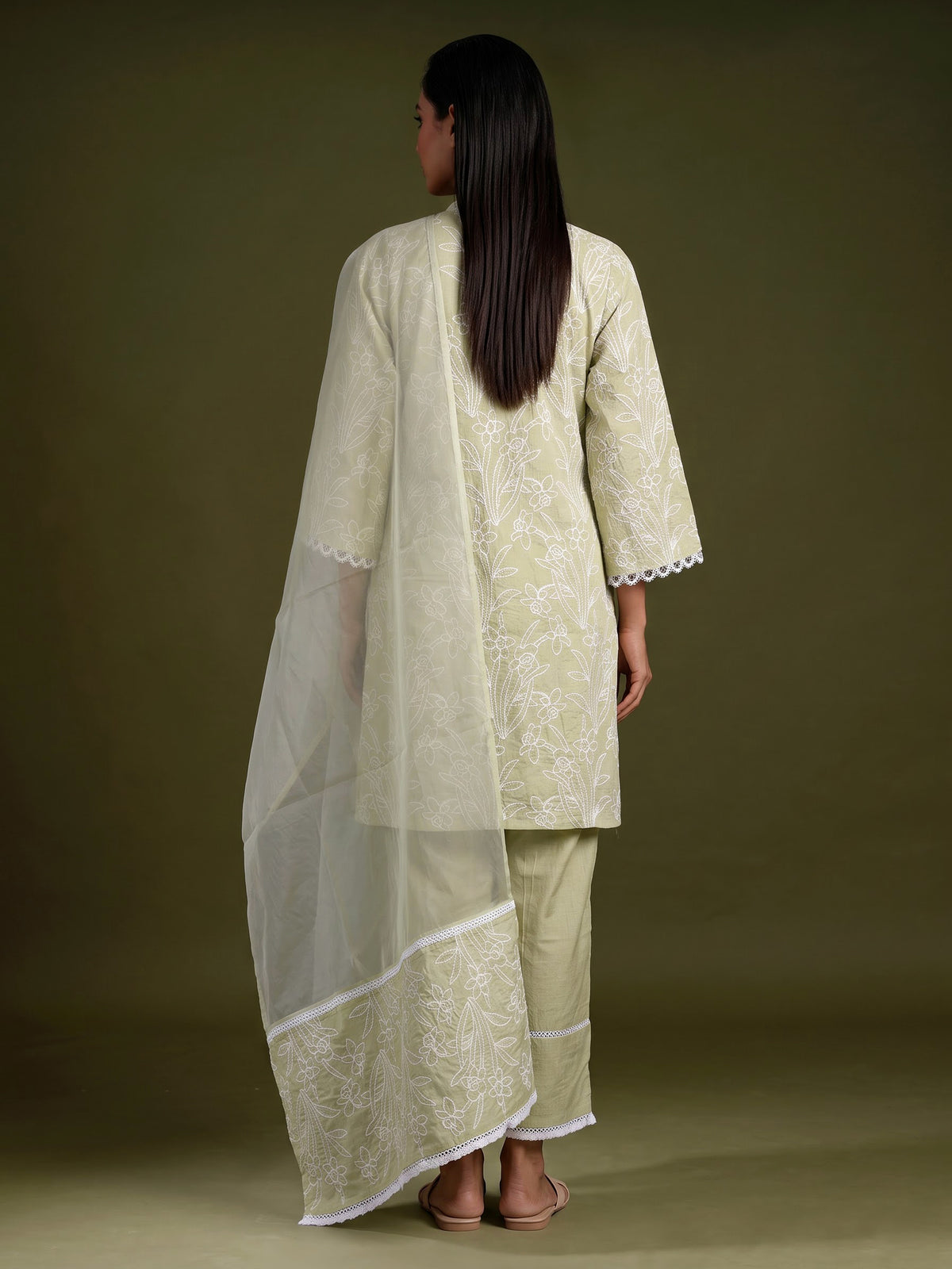 Pista green lily vine women kurti set