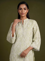 Pista green lily vine women kurti set
