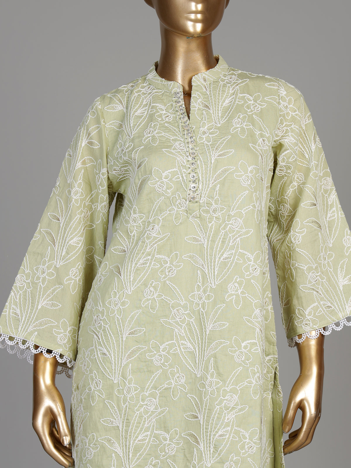 Pista green lily vine women kurti set