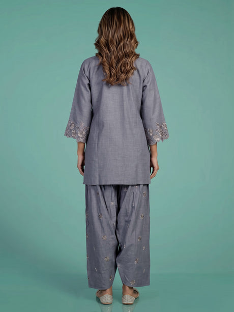 Grey anemone border women kurti set