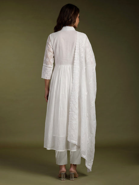 White chikankari anarkali women kurti set