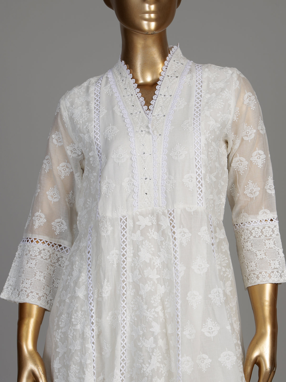 White chikankari anarkali women kurti set