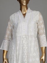 White chikankari anarkali women kurti set