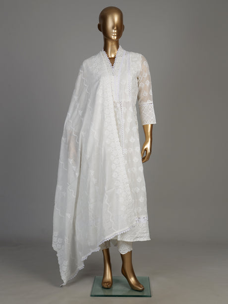 White chikankari anarkali women kurti set