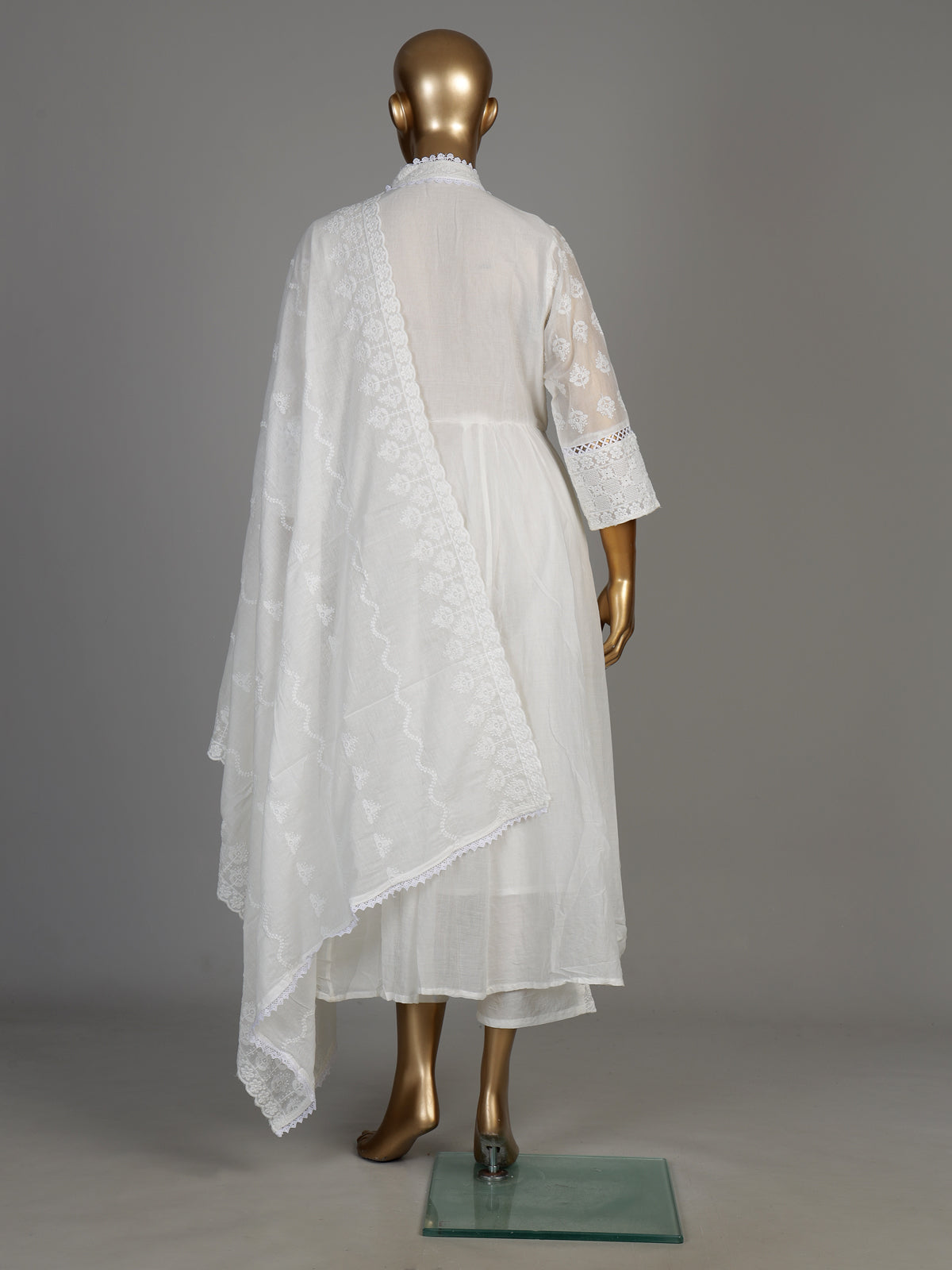 White chikankari anarkali women kurti set