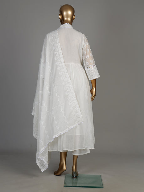 White chikankari anarkali women kurti set