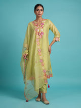 Green mirror rosette women kurti set