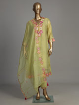 Green mirror rosette women kurti set