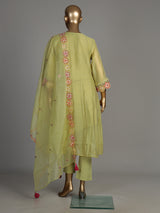 Green mirror rosette women kurti set