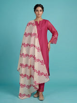 Rani pink floral dupatta women kurti set