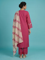 Rani pink floral dupatta women kurti set