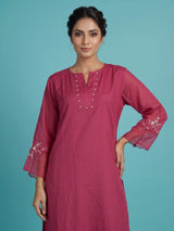 Rani pink floral dupatta women kurti set