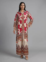 Red Mughal damask women kurti set