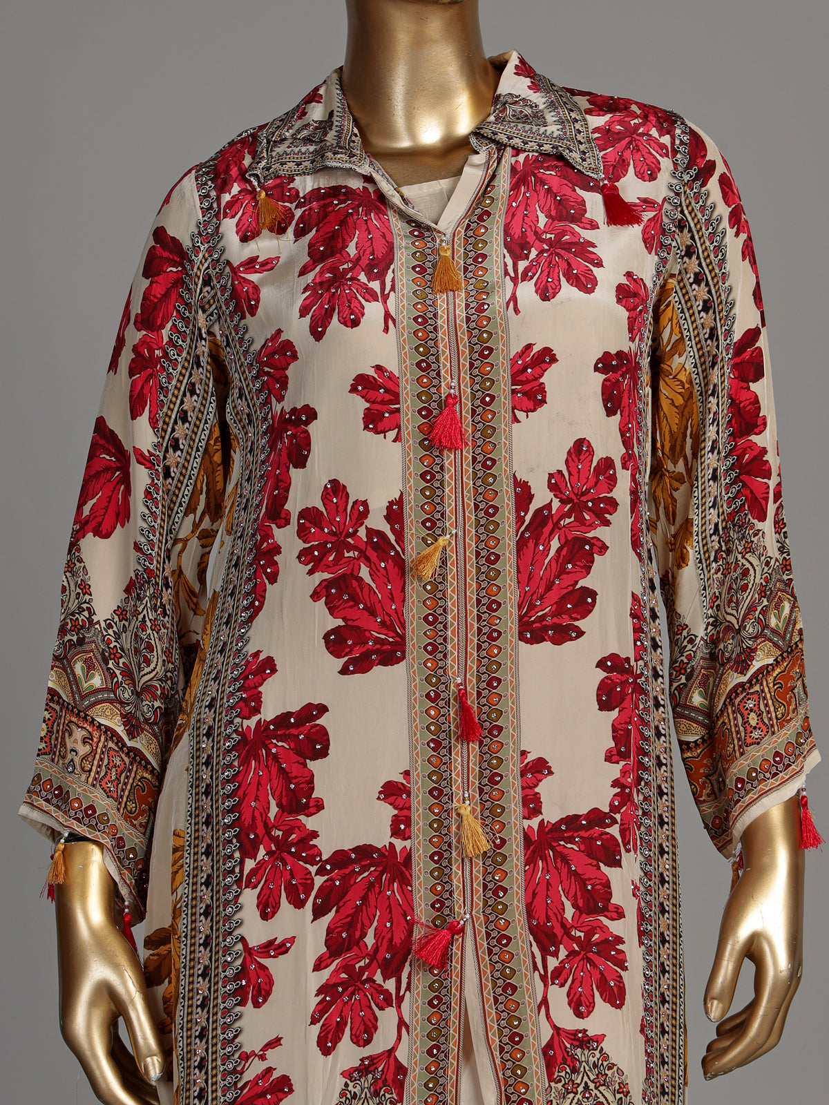 Red Mughal damask women kurti set
