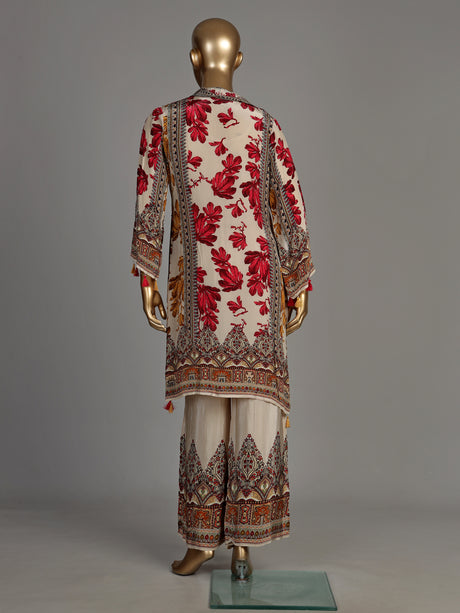 Red Mughal damask women kurti set