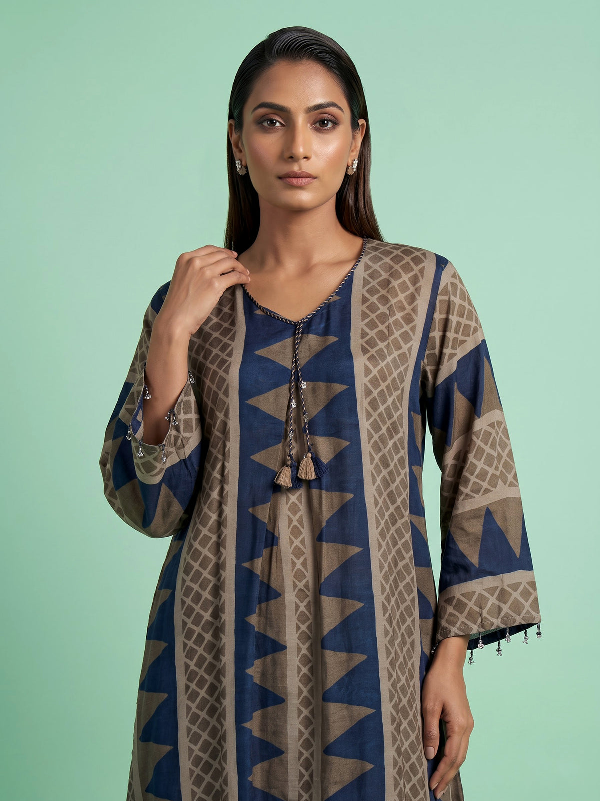 Blue chevron tassel women kurti set
