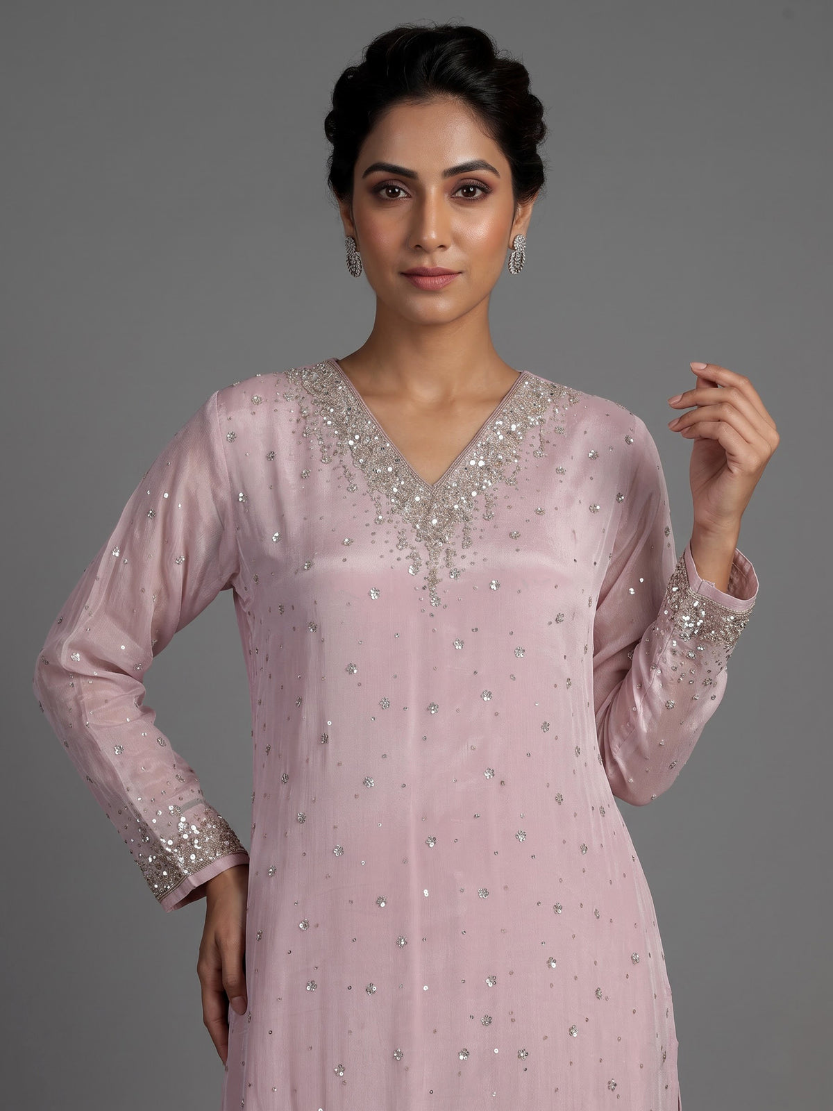 Pink celestial vine women kurti set with dupatta