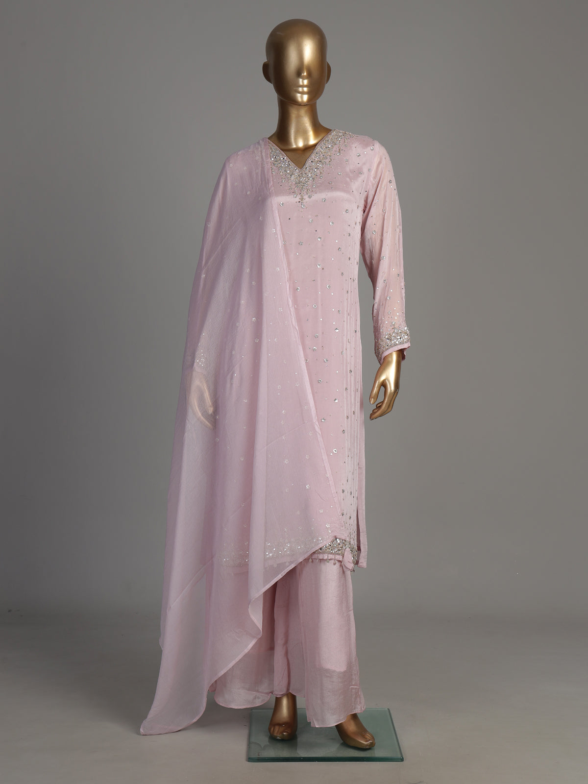 Pink celestial vine women kurti set with dupatta