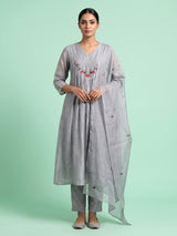Grey rose garden women kurti set with dupatta
