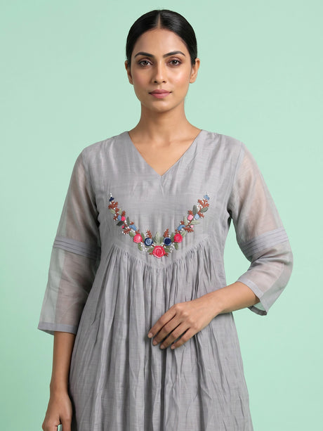 Grey rose garden women kurti set with dupatta