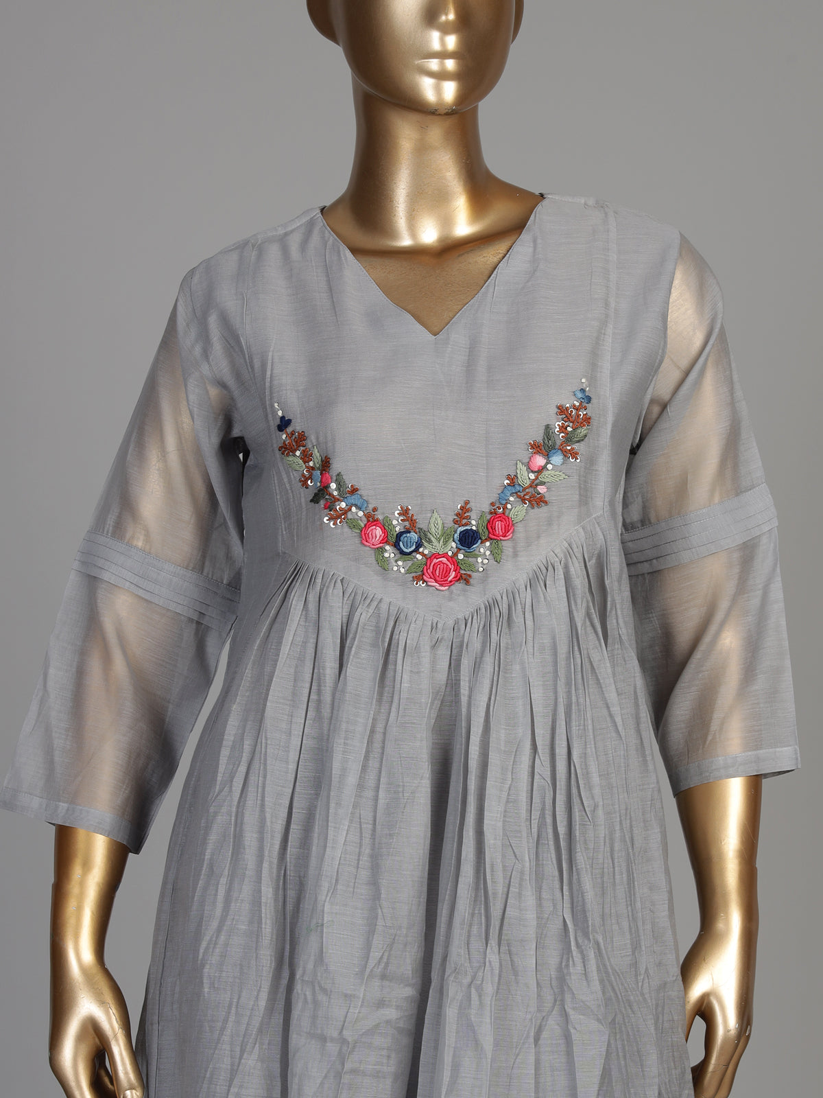 Grey rose garden women kurti set with dupatta