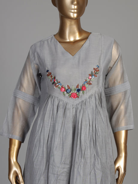 Grey rose garden women kurti set with dupatta
