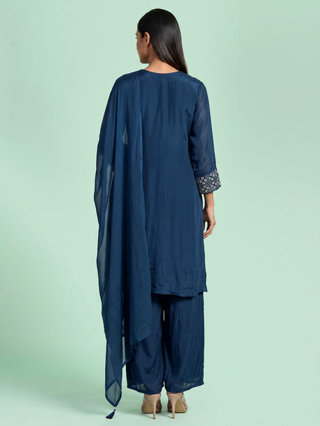 Teal blue mirror grid women kurti set