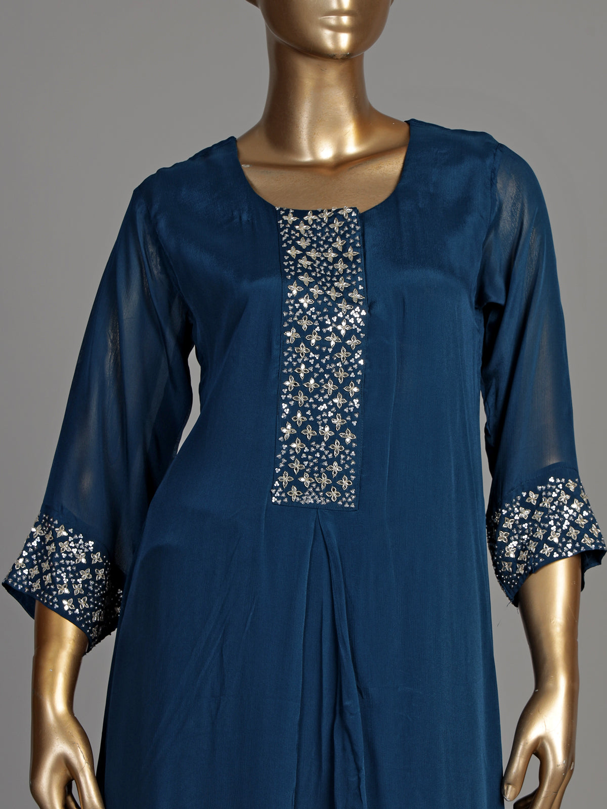 Teal blue mirror grid women kurti set