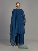 Teal blue mirror grid women kurti set