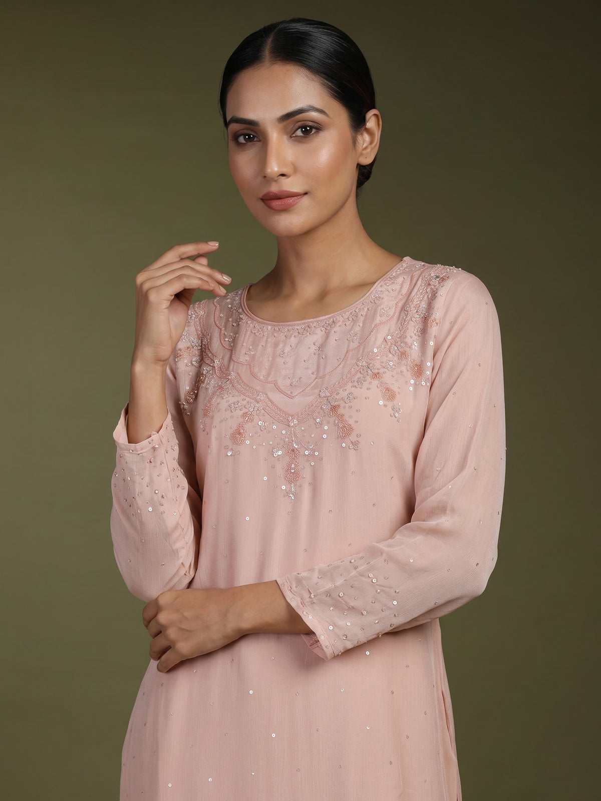 Onion pink tissue silk floral women kurti set